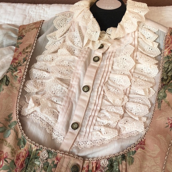 Vintage Victorian Maiden Corset Jumper Skirt JSK and Blouse Set Pink RARE - Picture 2 of 10